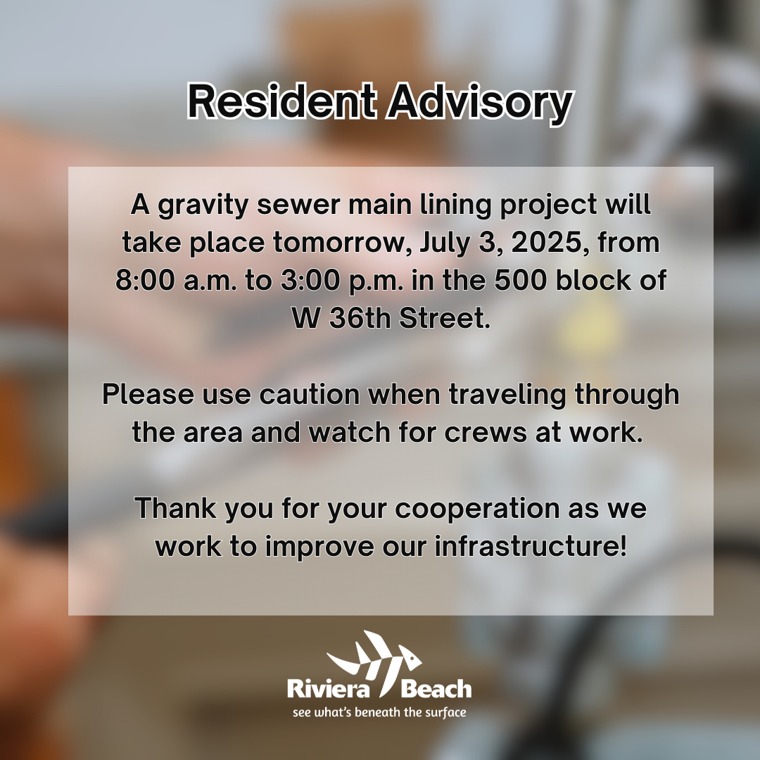 Resident Advisory A gravity sewer main lining project will take place tomorrow, July 3, 2025, from 8:00 a.m. to 3:00 p.m. in the 500 block of W 36th Street. Please use caution when traveling through the area and watch for crews at work. Thank you for your cooperation as we work to improve our infrastructure!