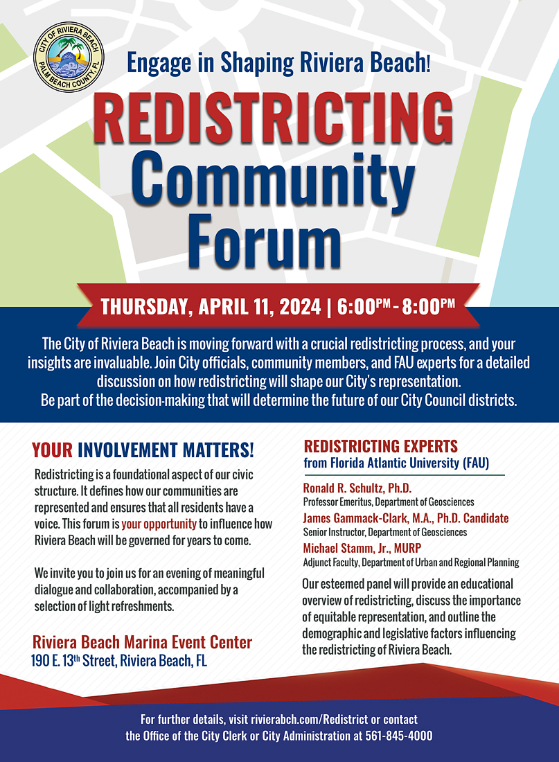 REDISTRICTING Community Forum THURSDAY, APRIL 11, 2024 | 6:00PM- 8:00PM