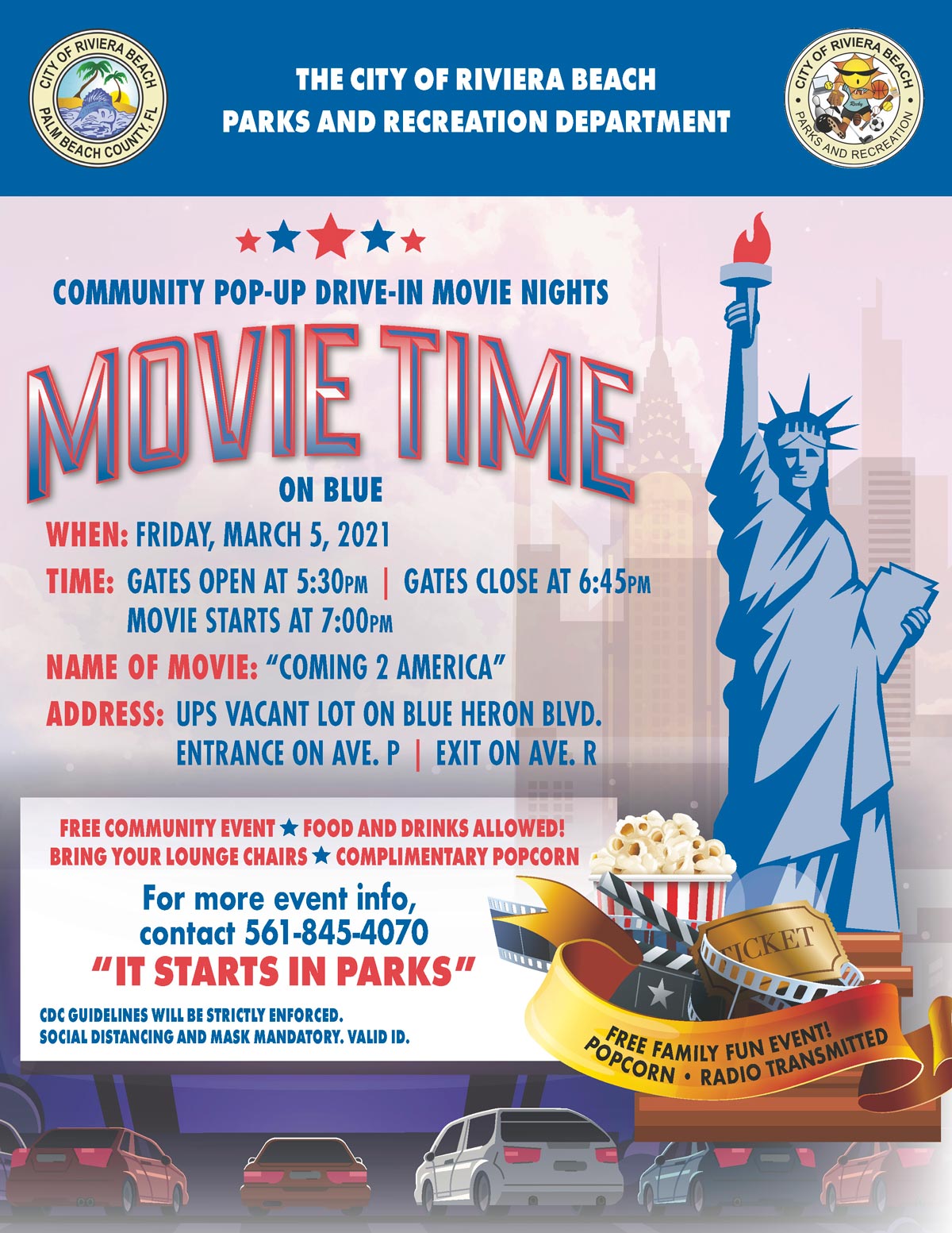 COMMUNITY POP-UP DRIVE-IN MOVIE NIGHTS FRIDAY, MARCH 5, 2021 GATES OPEN AT 5:30PM GATESUPS VACANT LOT ON BLUE HERON BLVD. CLOSE AT 6:45PM