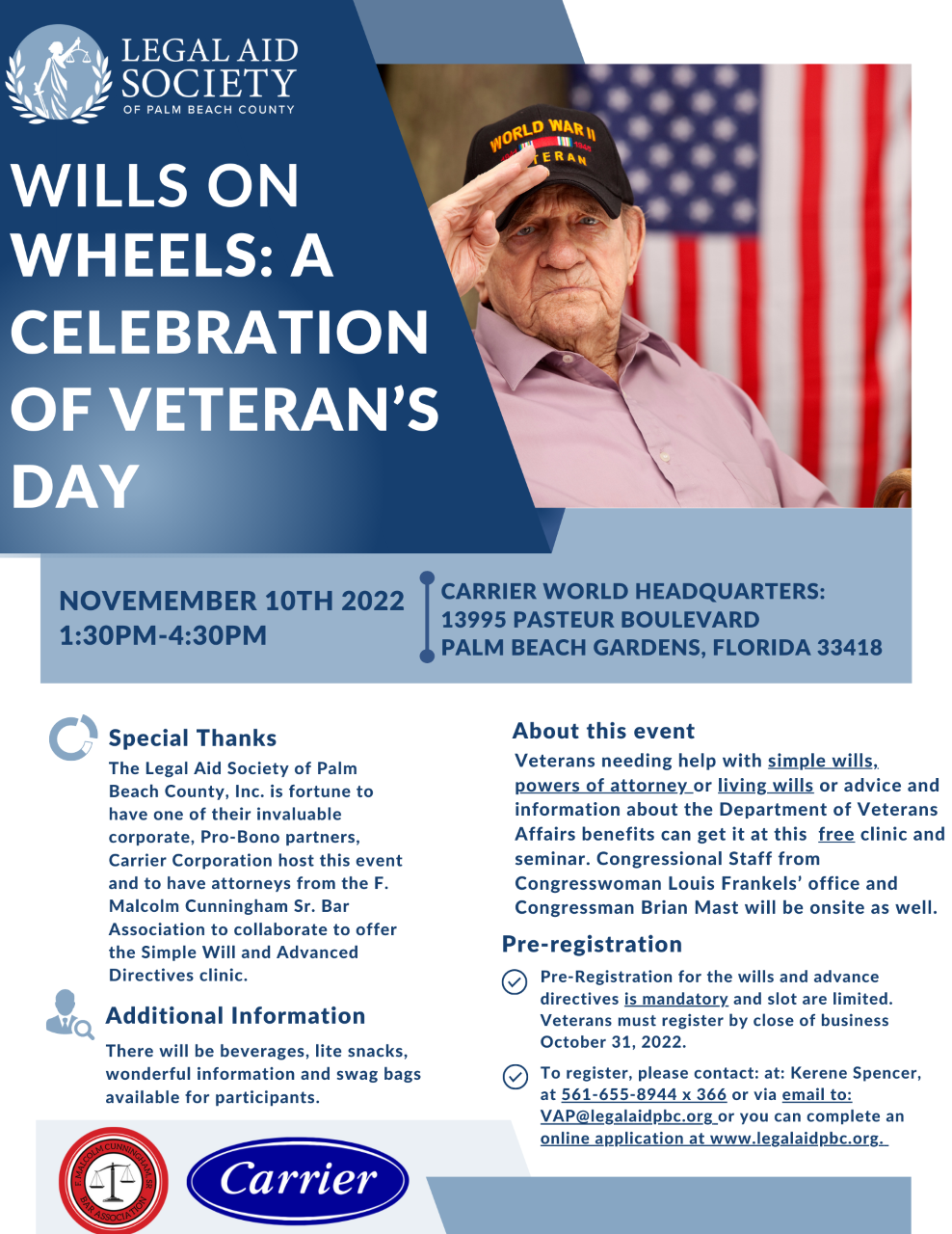 WILLS ON WHEELS: A CELEBRATION OF VETERAN'S DAY NOVEMEMBER 10TH 2022 1:30PM-4:30PM CARRIER WORLD HEADQUARTERS: 13995 PASTEUR BOULEVARD • PALM BEACH GARDENS, FLORIDA 33418