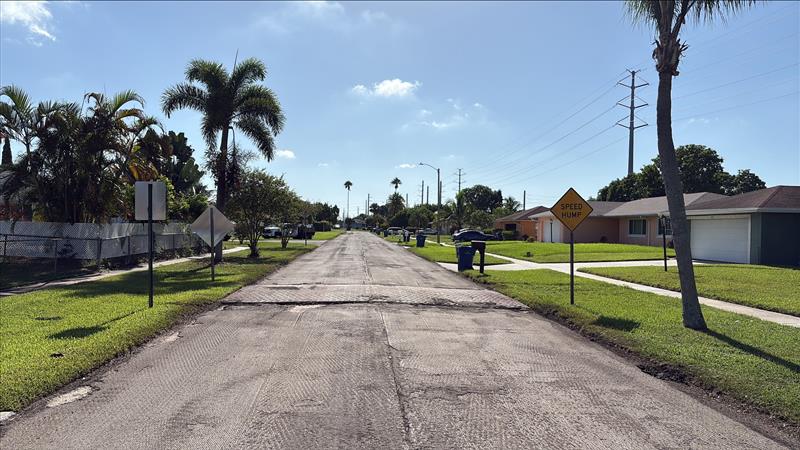 Residential street marked for active roadway work