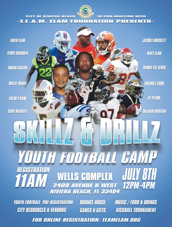 Youth Football camp registration is now open. Call 561-845-4070 for more information 
