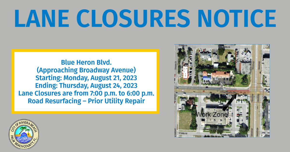 Lane closure on blue Heron Boulevard