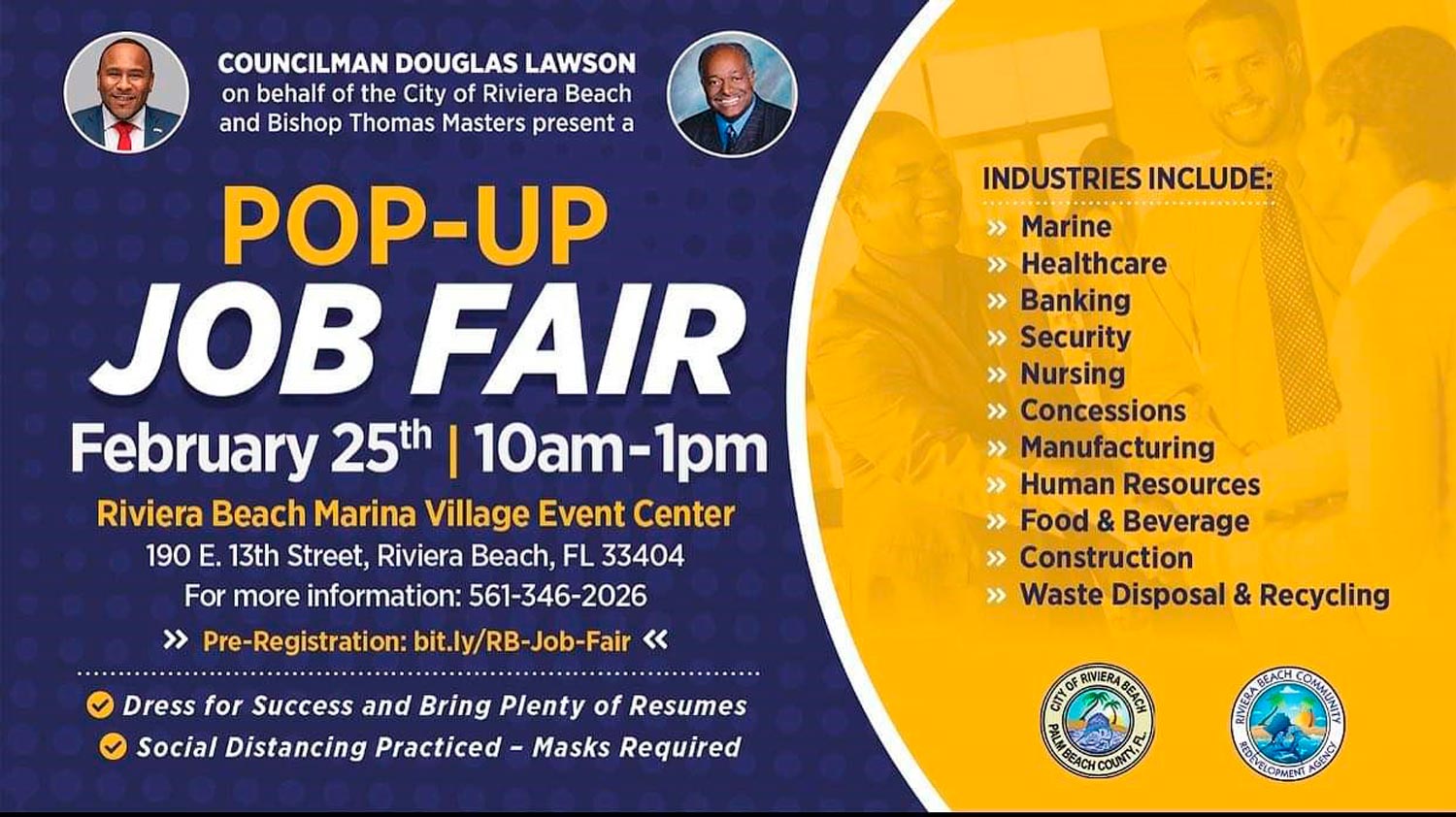 February 25th, 2021: “2nd Annual Job Fair” @ Marina Events Center from 10am-2pm (Mask are Mandatory)