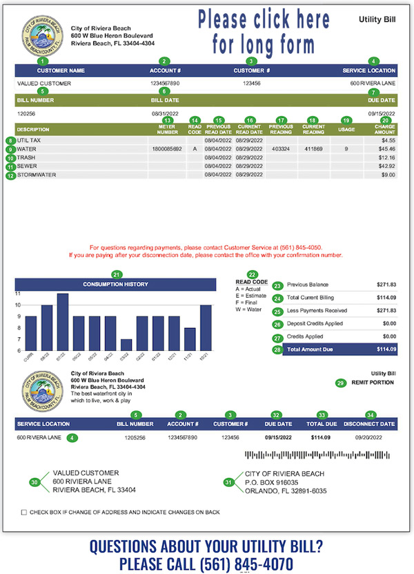 Below is a breakdown of your utility bill. For additional questions, please contact Customer Service at (561) 845-4040
