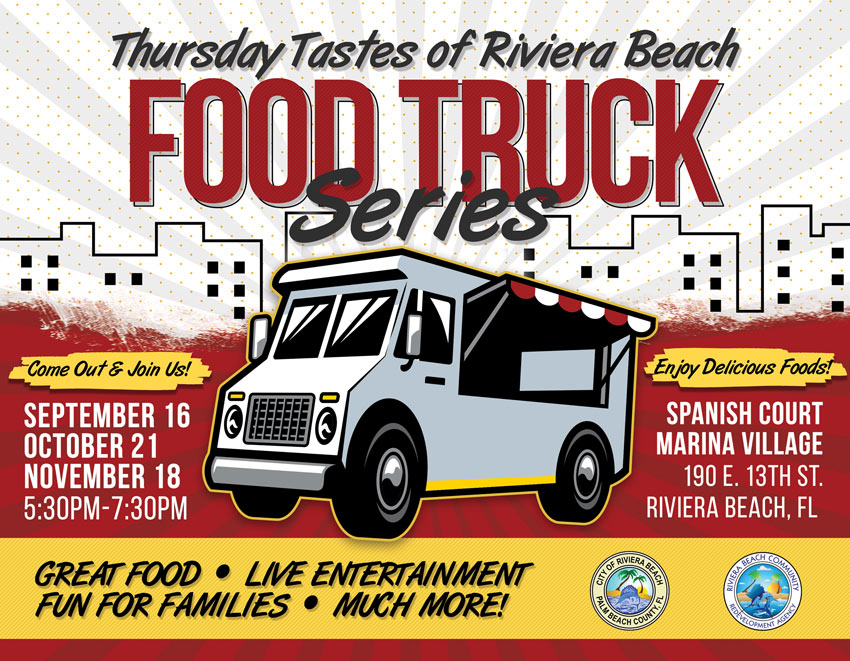 Thursday Taste food truck series come join us September 16 5:30 to 7:30pm at Spanish court Marina Village
