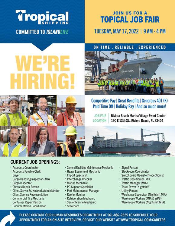Job fair in Riviera Beach! Tropical Job fair May 17 (am-4PM