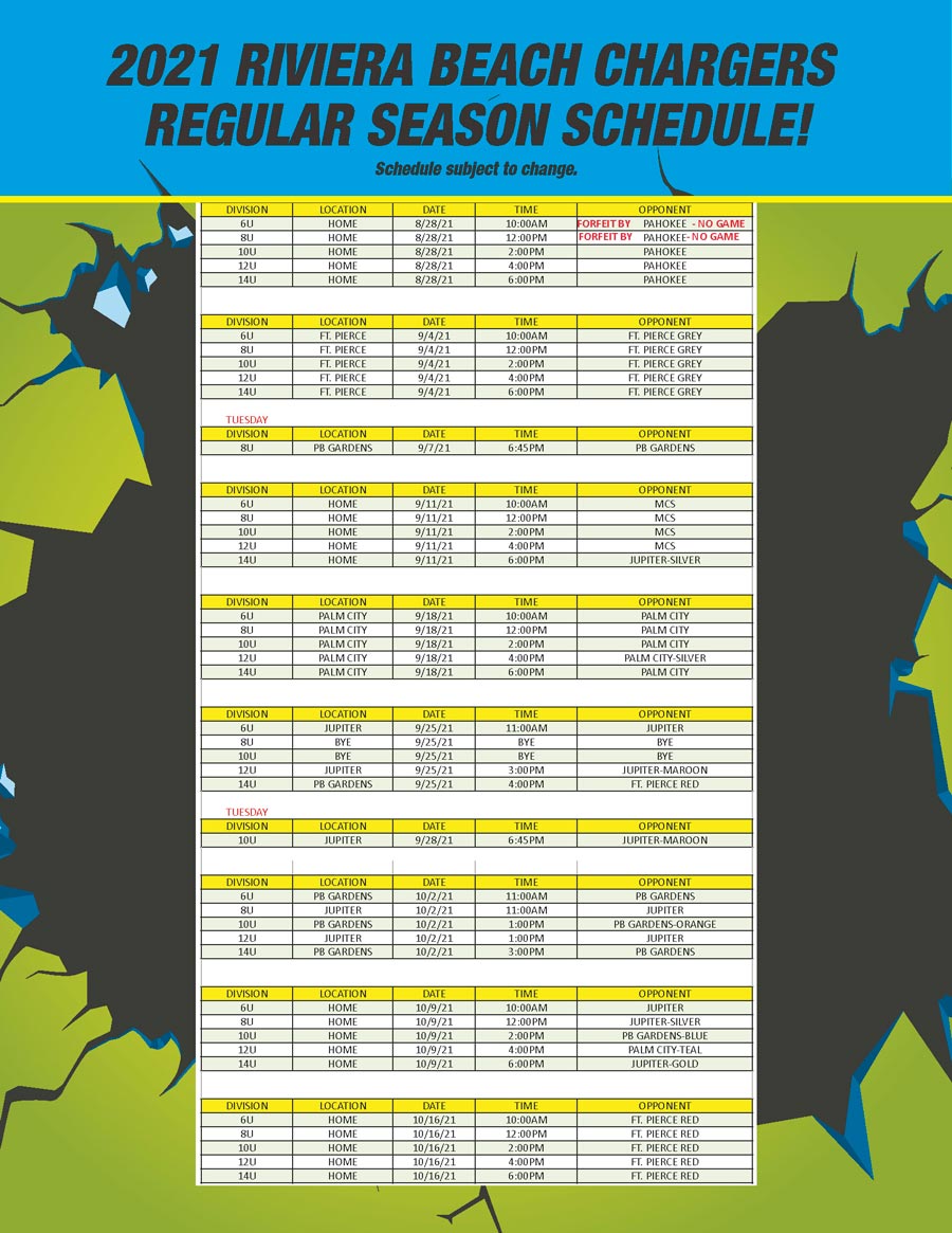 2021 Youth Football, Cheer and Dance Schedule.