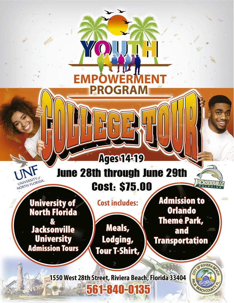 College Tour Ages 14 thru 19 for more information call 561-840-0135
